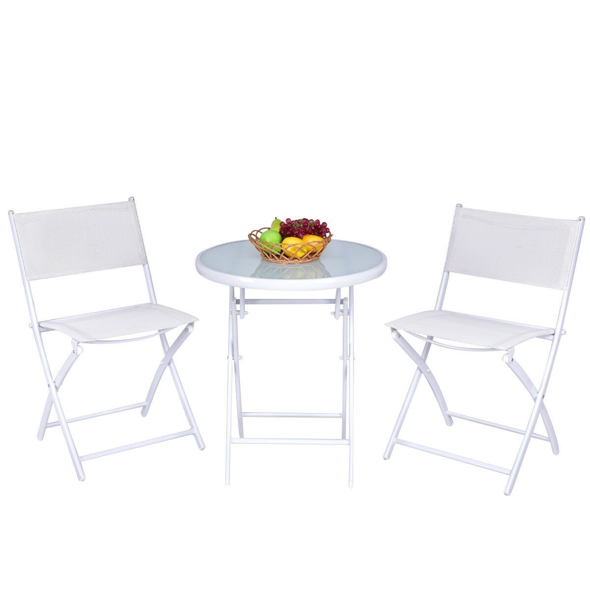 3 PCS Folding Bistro Table Chairs Set Garden Backyard Patio Furniture White New