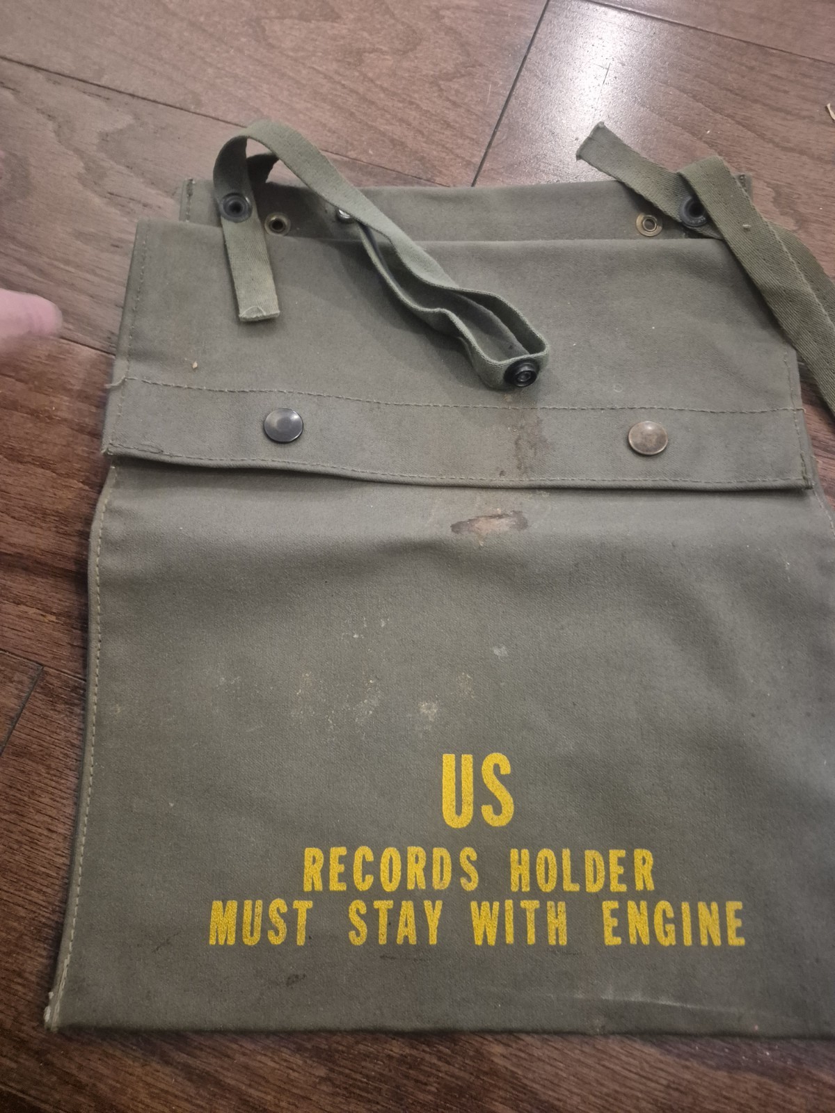 U.S. Army Military Records Holder Canvas Pouch “Must Stay With Engine”