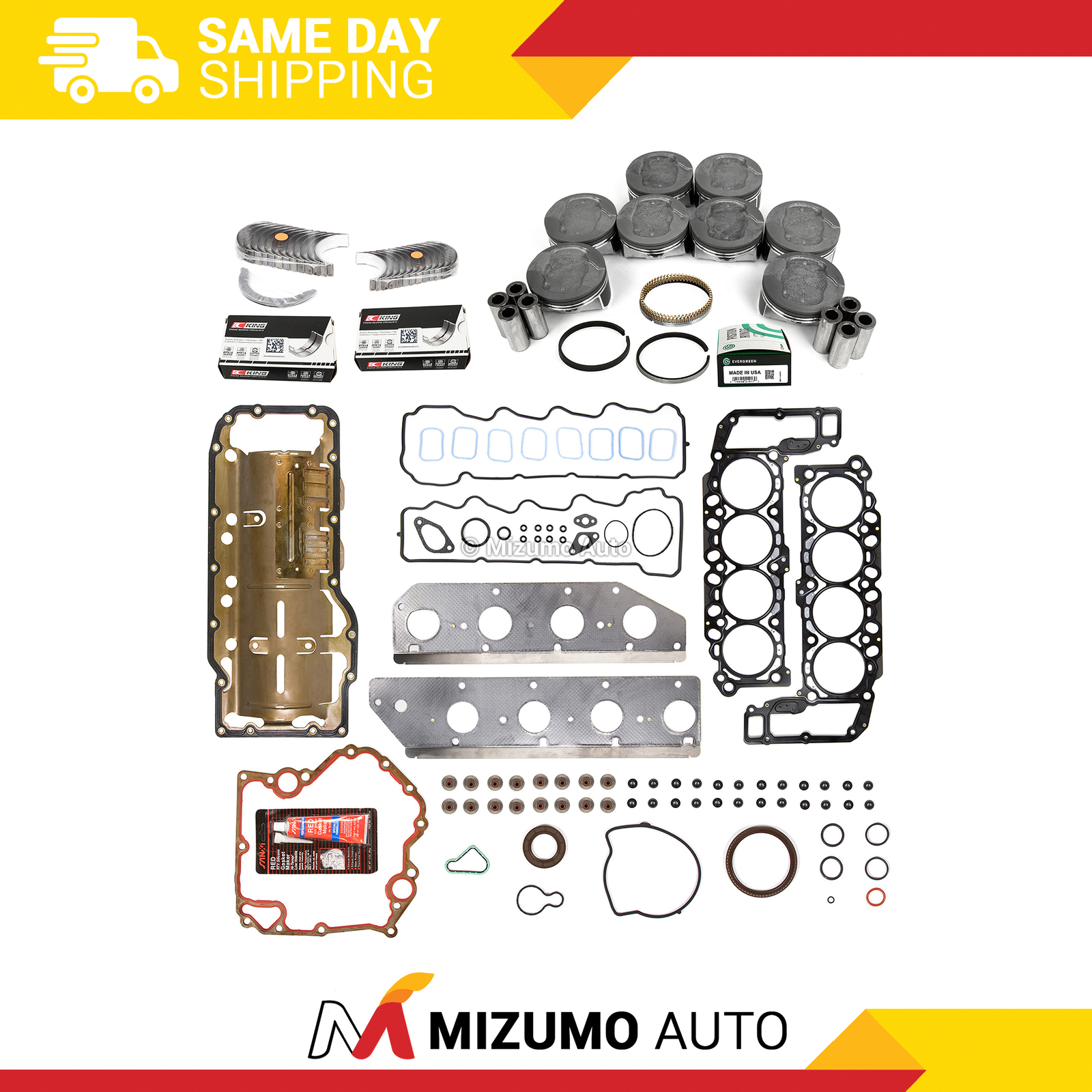 Full Gasket Set Pistons Bearings Fit 08-10 Dodge Ram Durango Jeep Commander 4.7L