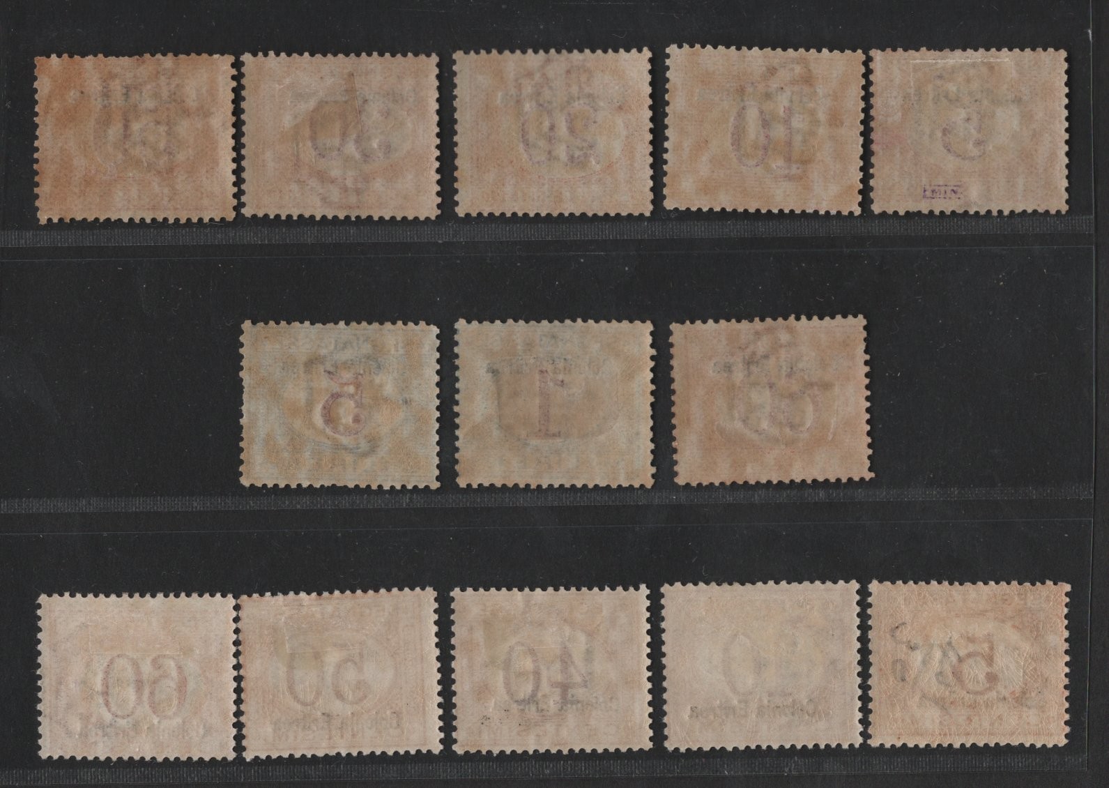 ITALY ERITREA 1903-1920 POSTAGE DUE OVERPRINT AT TOP SC. #J1-J4, J6-J8, J11