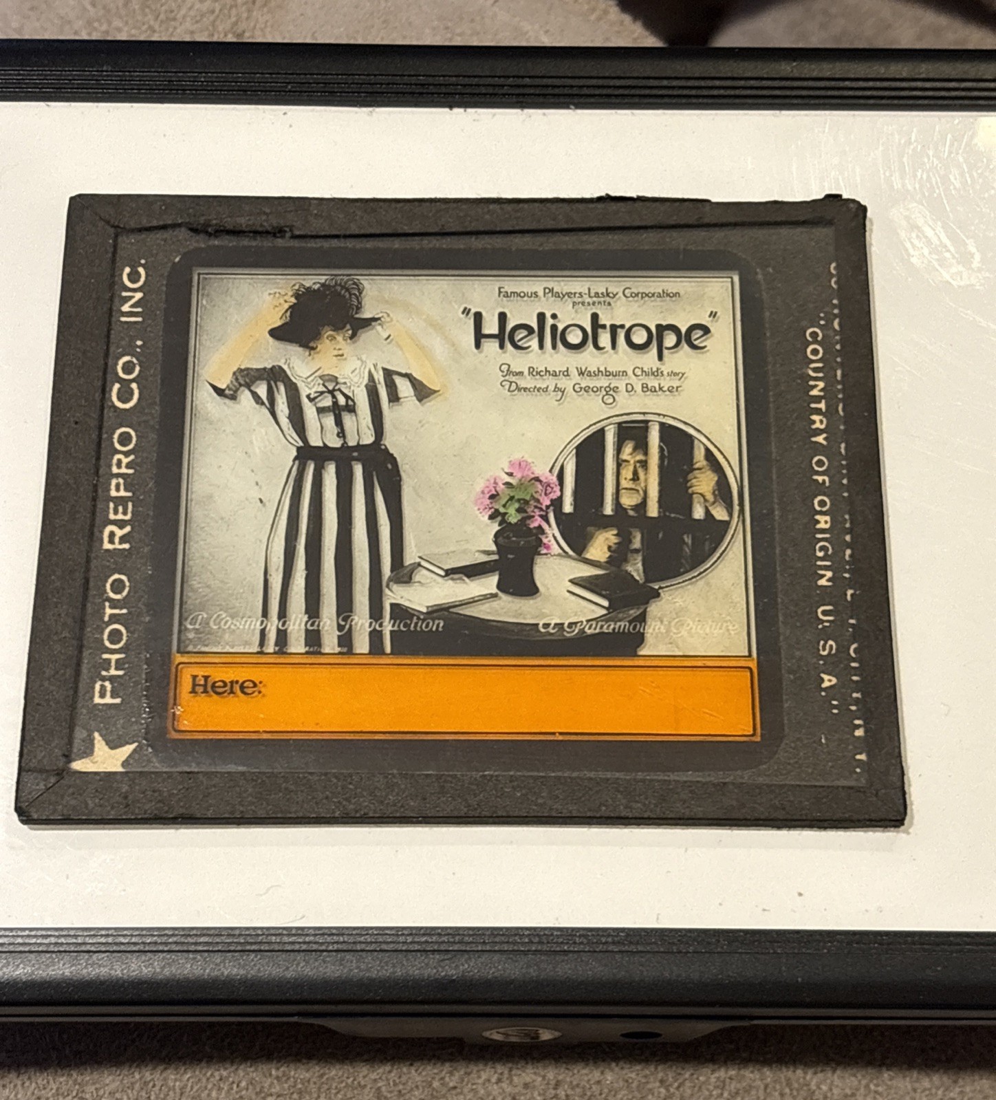 Vintage Magic Lantern Glass Theater Slide 1920 * HELIOTROPE *
