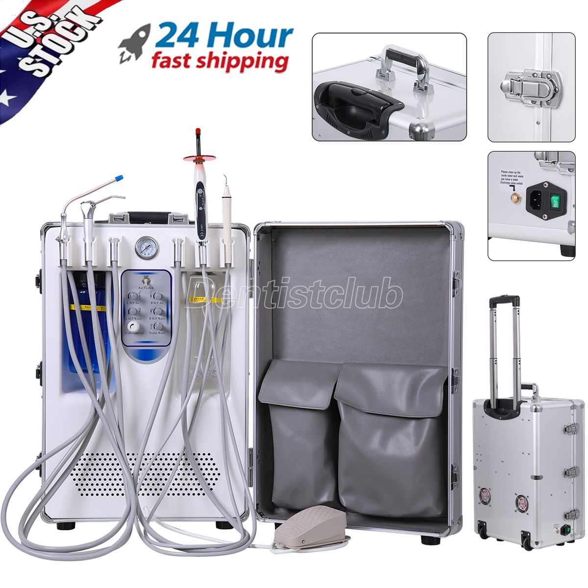 Portable Dental Delivery Unit System Mobile Suction with Air Compressor 4 Holes