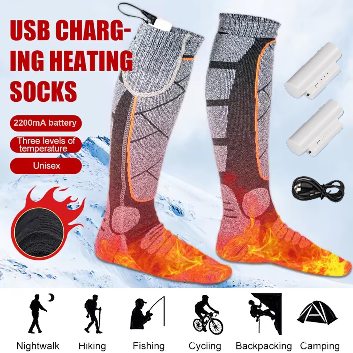 Electric Heated Socks Rechargeable Battery Men Women Winter Foot Warmer