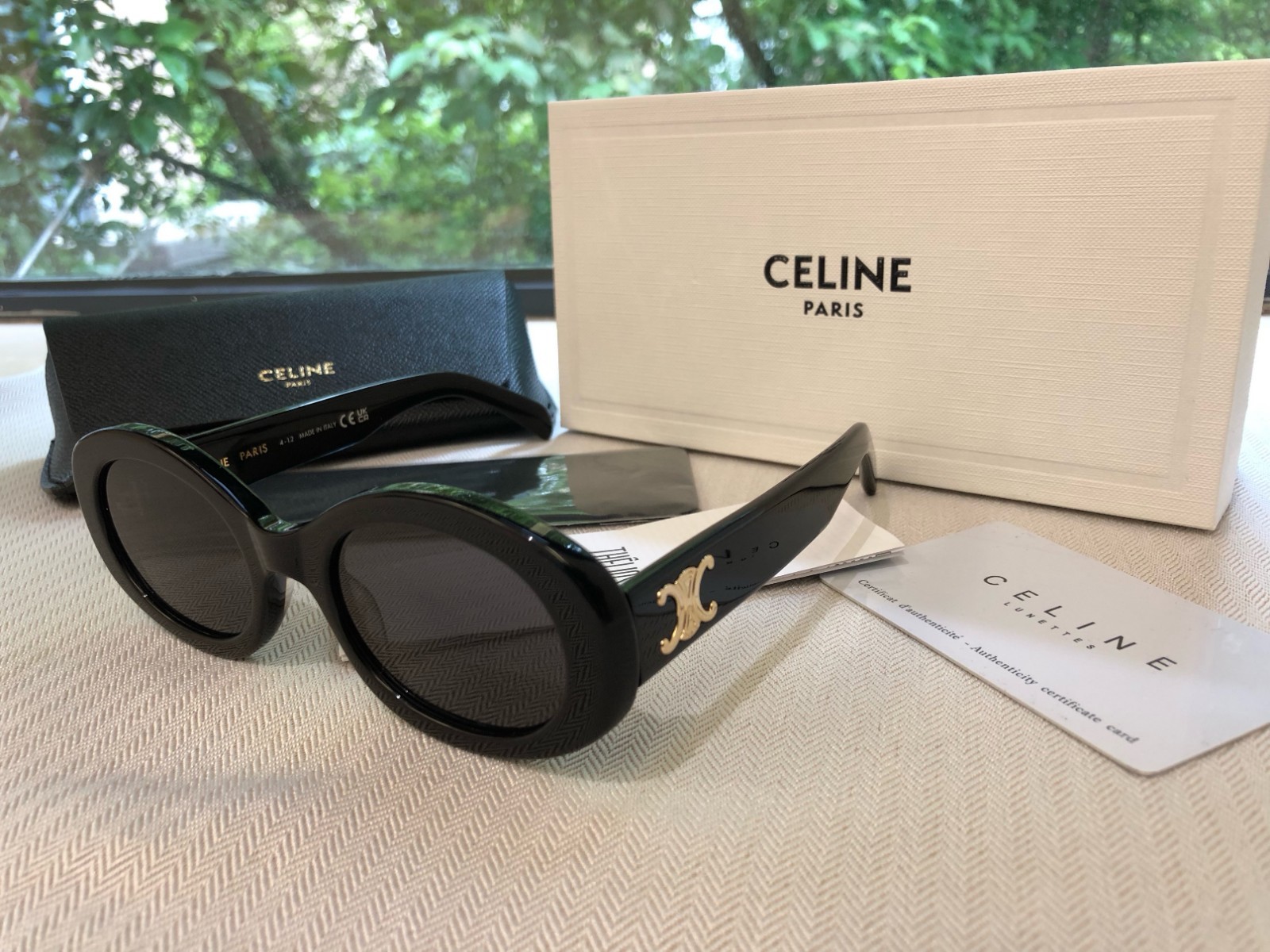 Celine CL40194U Triomphe Oval Sunglasses Black Frame Dark Grey Lens Women