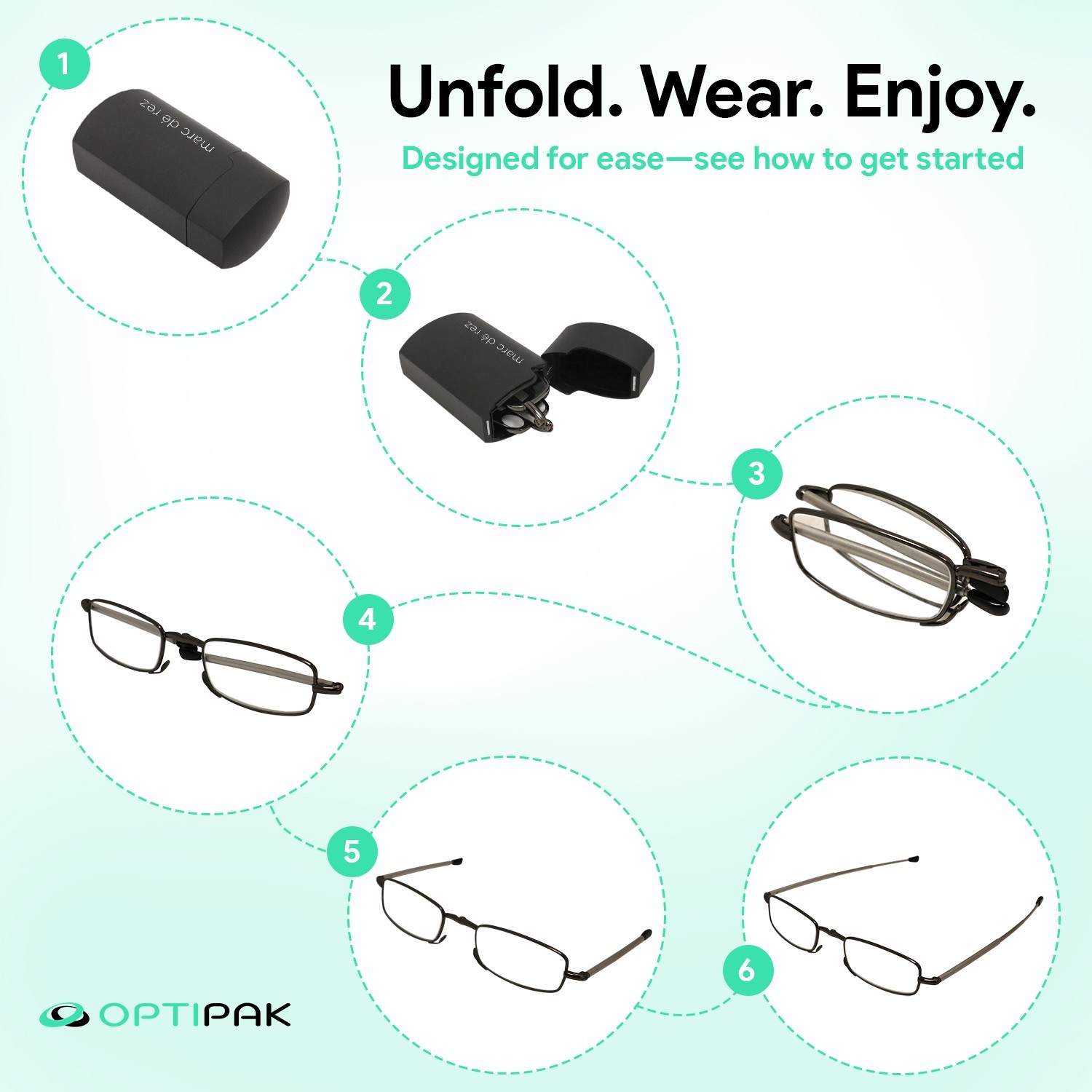 OPTIPAK Folding Reading Glasses Lightweight Unisex Portable Readers with Case