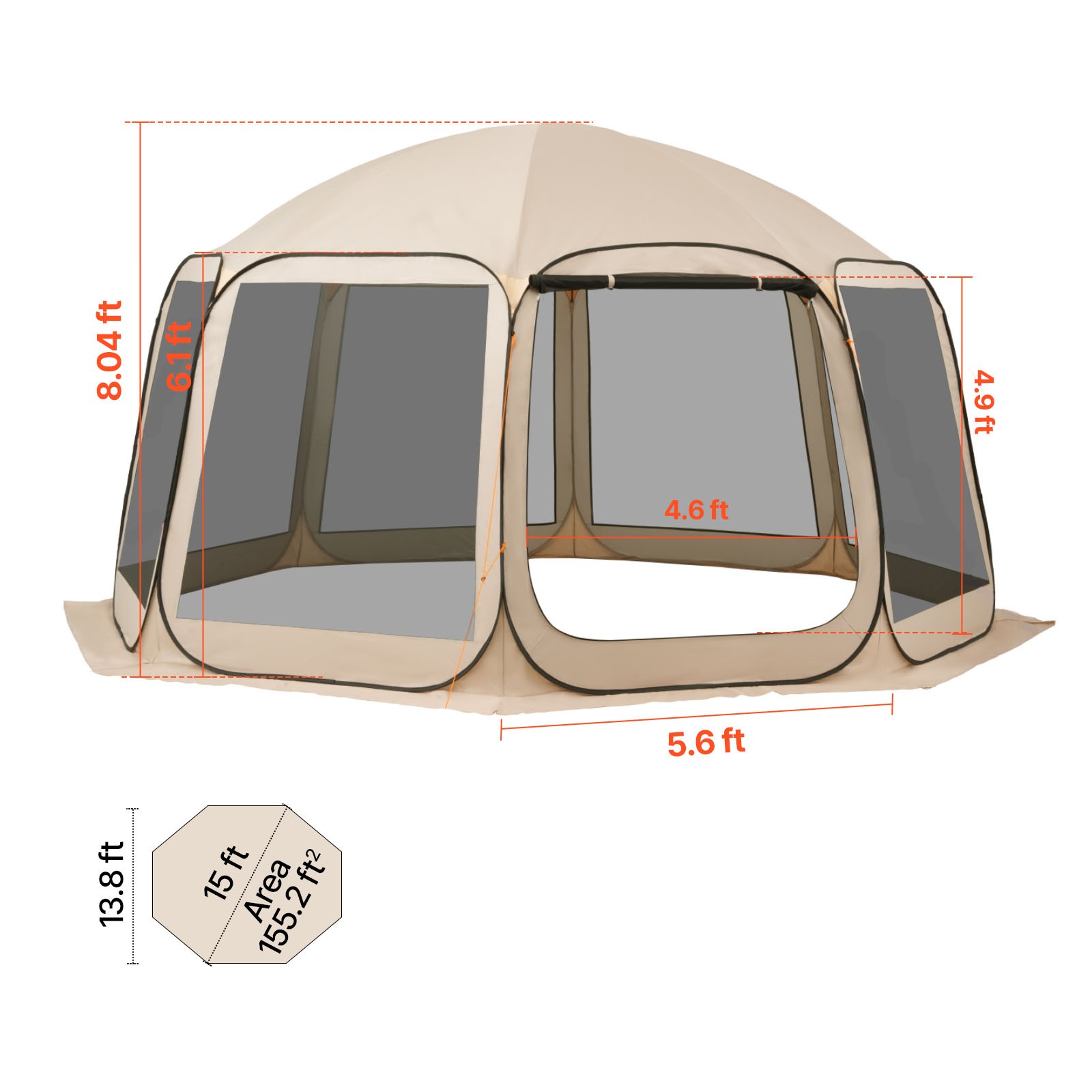 Uimoso Pop-Up Screen House Tent 15' x 13.8' Camping 12-15 People Gazebo Portable