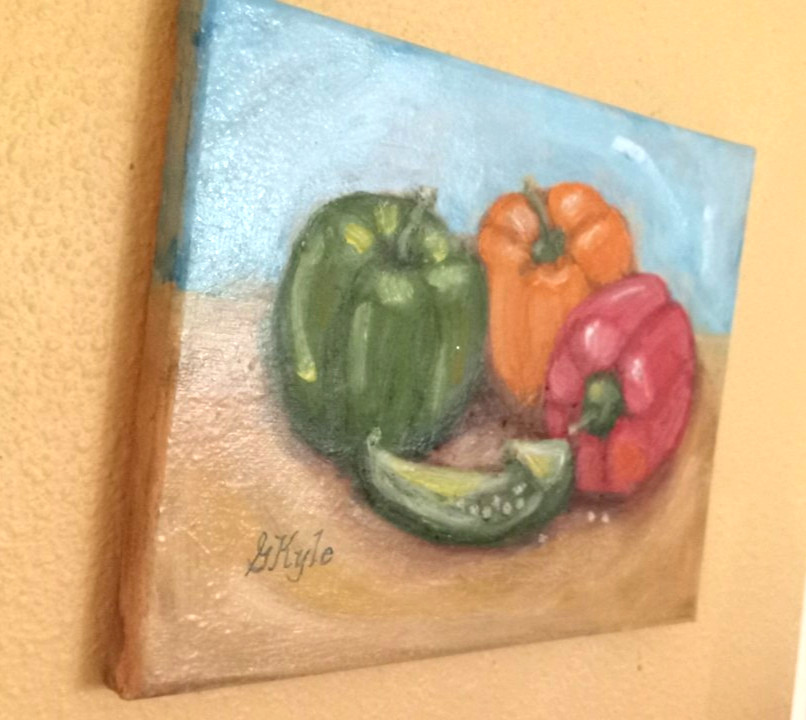 Bell Peppers Oil Painting Original Still Life Handmade Food Art 8 x10 canvas