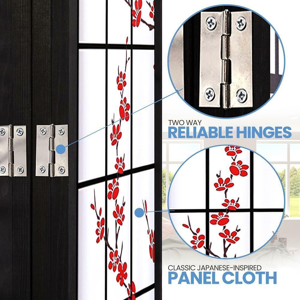 SereneLife Indoor Decorative 4Panel Screen Freestanding Japanese-Inspire Divider
