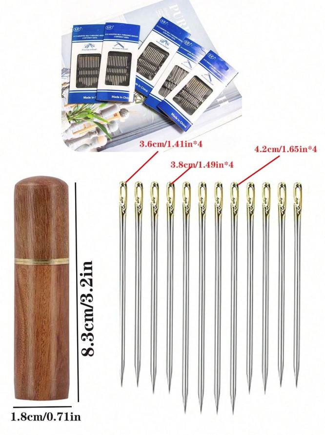12pcs Hand Sewing Needles Set w/ Threader & Storage Box - NEW