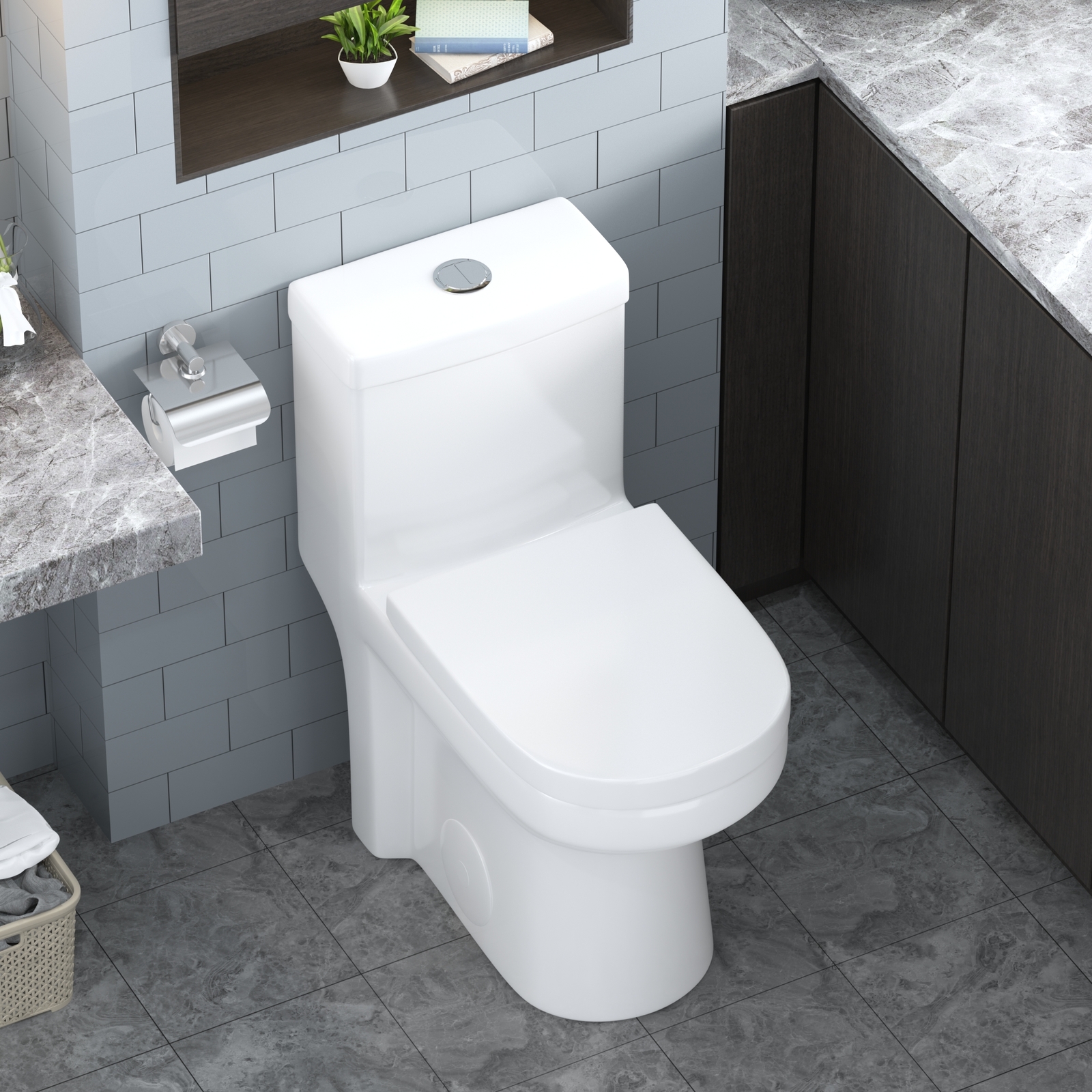 HOROW One Piece Toilet Bathroom Compact 0.8/1.28 GPF Dual Flush With Soft Seat