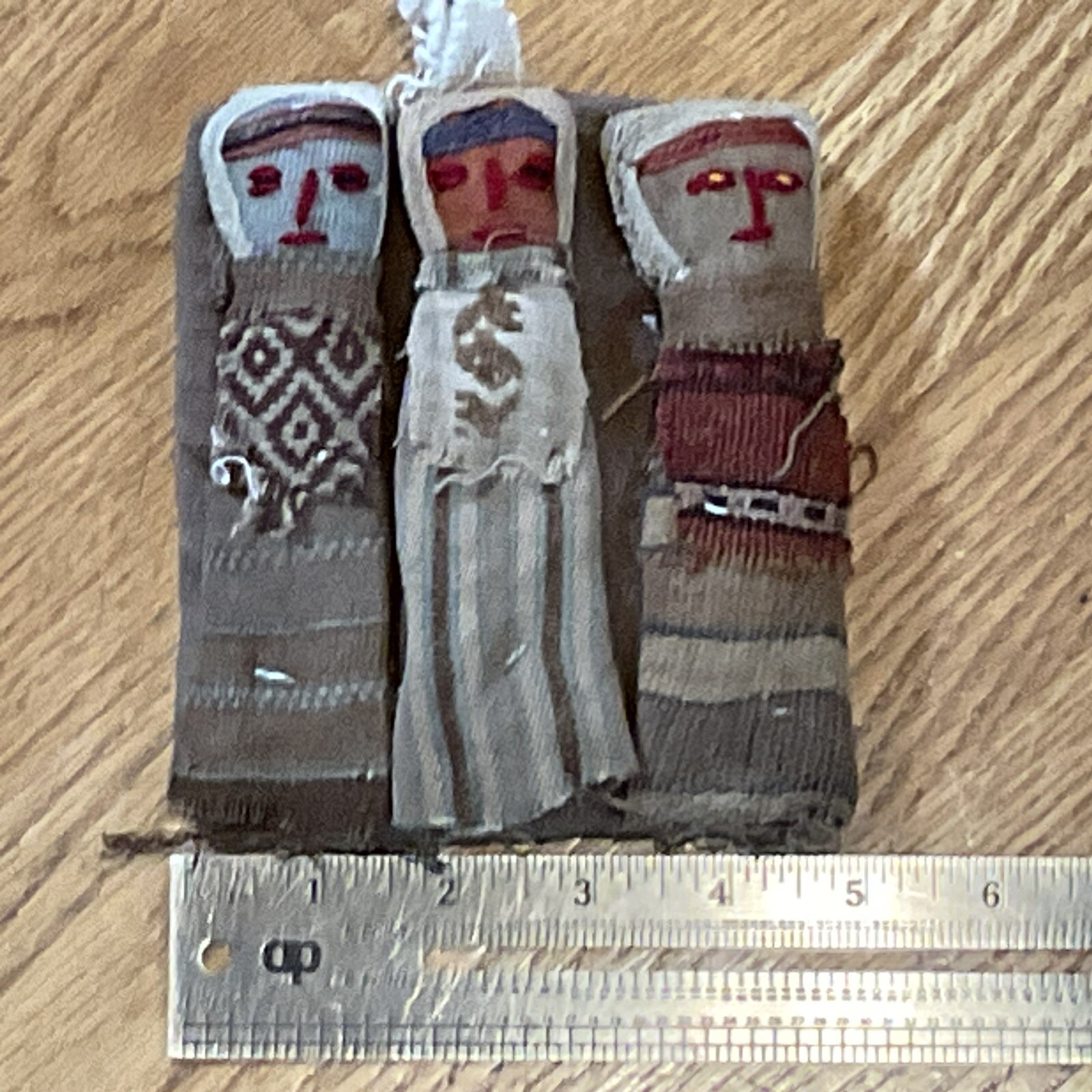 Vintage Peruvian Chancay Burial Cloth Textile Dolls Folk Art Circa 1950 -1960's