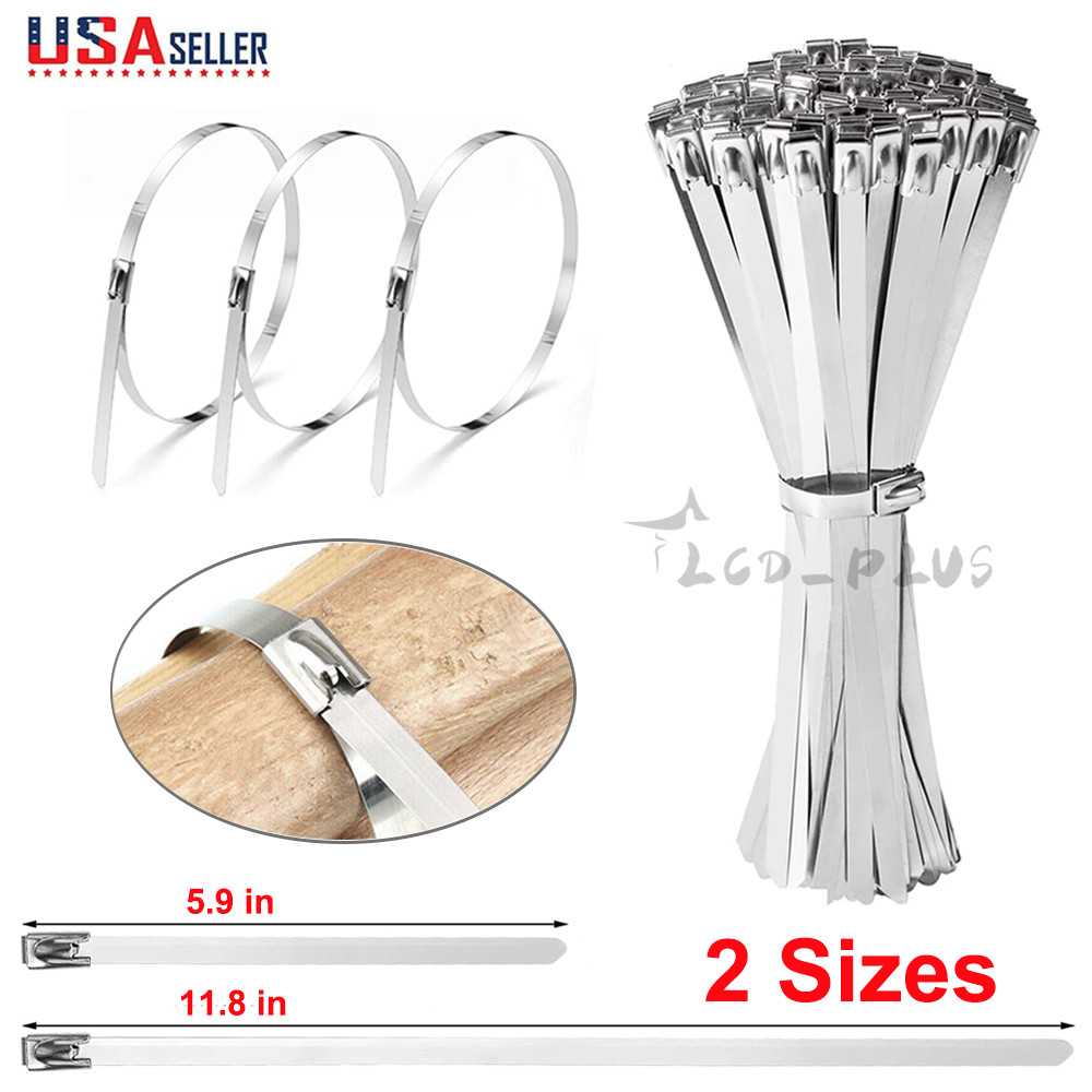 100 Pcs Stainless Steel Metal Zip Ties Heavy Duty Self-Locking Cable Ties US
