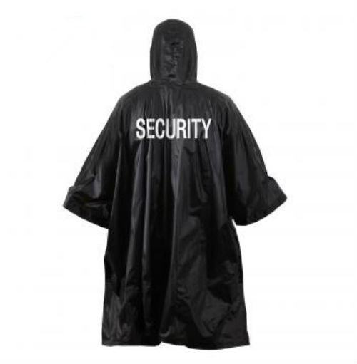 Security bouncer black raincoat poncho rain jacket security silk screen