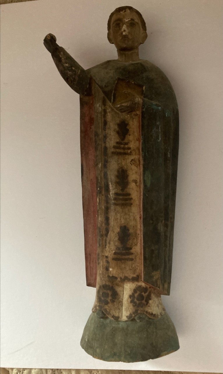 Authentic Antique Hand Carved Wooden Polychrome Santo Figure