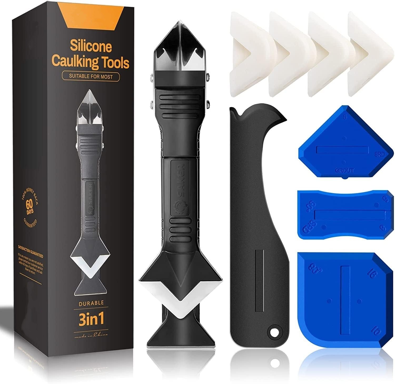 3 in 1 Silicone Caulking Tools（Stainless Steelhead),9pack, Caulk 9pcs