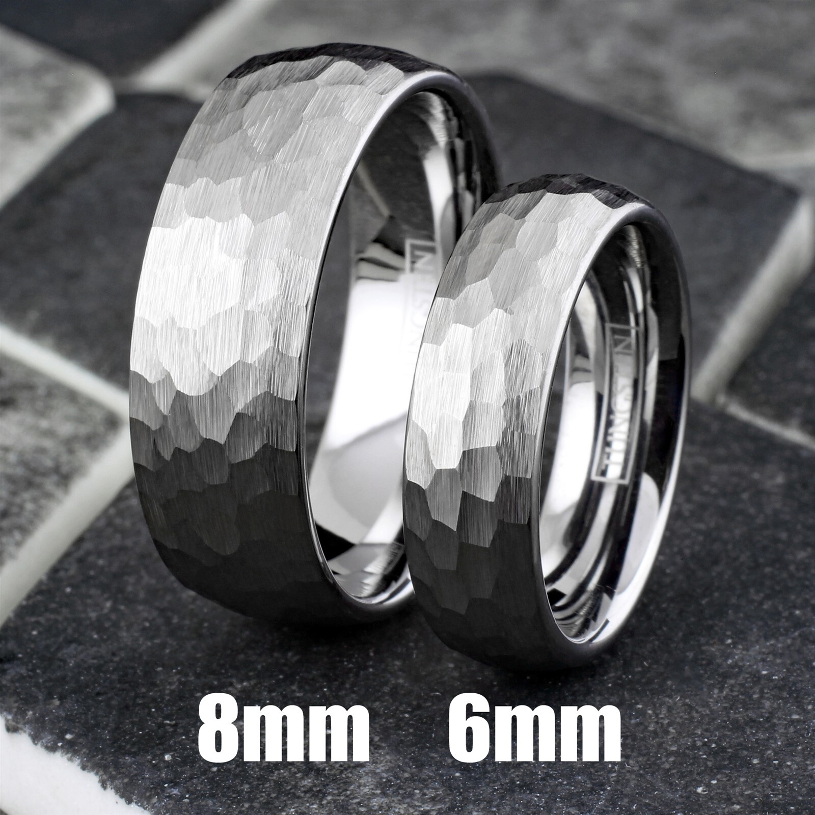 Silver Tungsten Carbide Hammered Brushed Finish Men's Wedding Band Ring