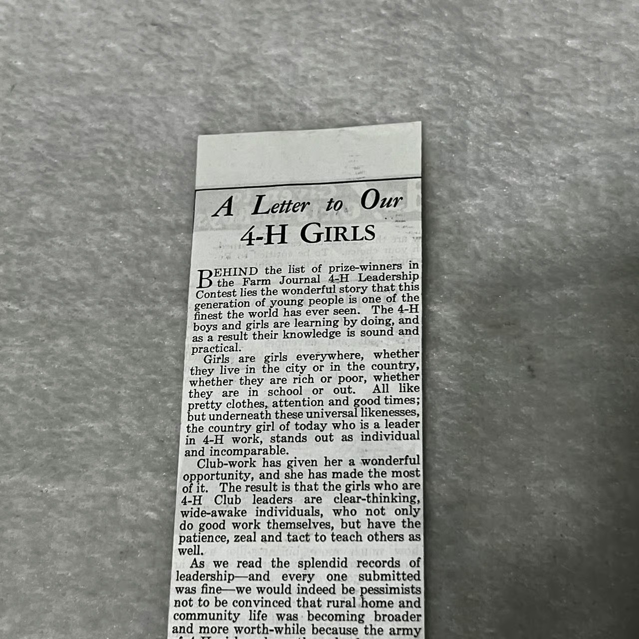 1929 A Letter to Our 4-H Girls Vintage Article From National Farm Journal N