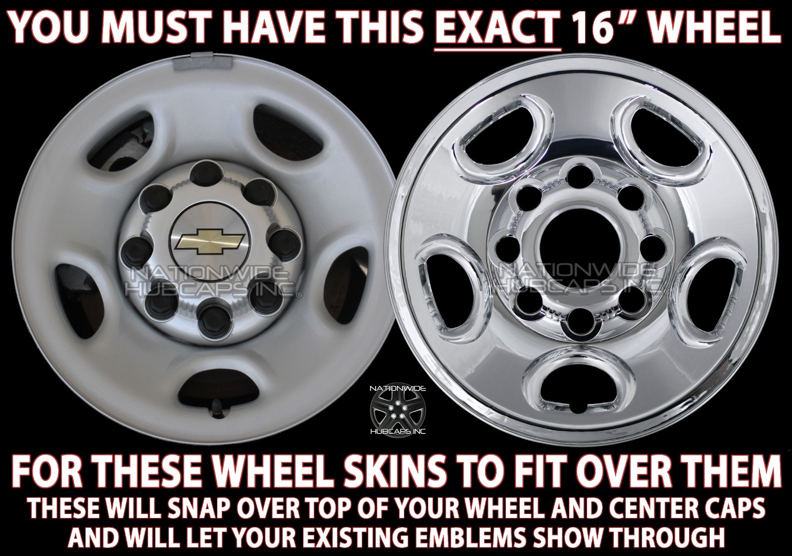 4 CHROME Express Van 16" 8 Lug Wheel Skins Hub Caps Rim Simulators Center Covers