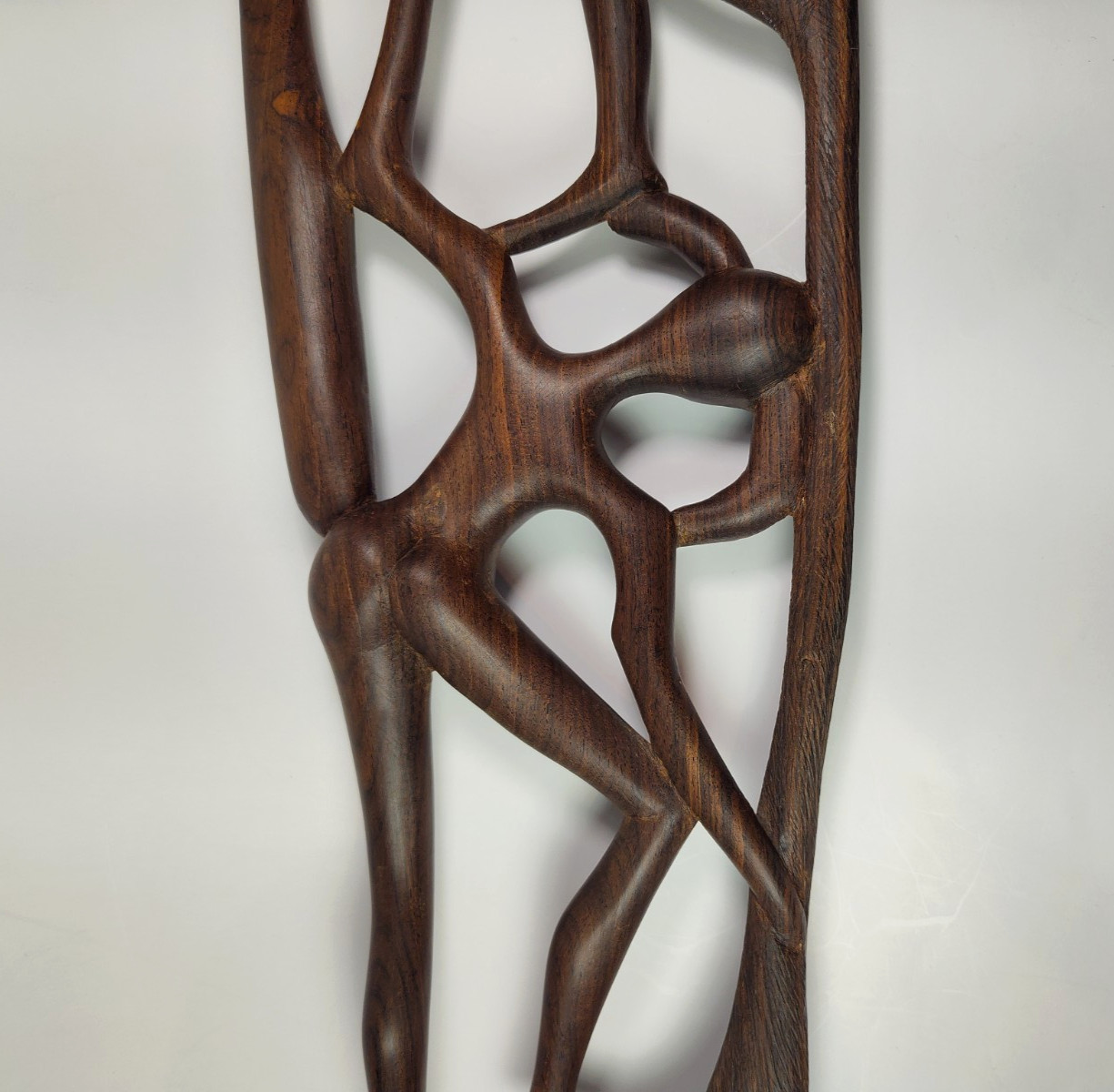 Hand Carved Ebony Wood Makonde "Tree of Life" Sculpture Intertwined Figures 17"