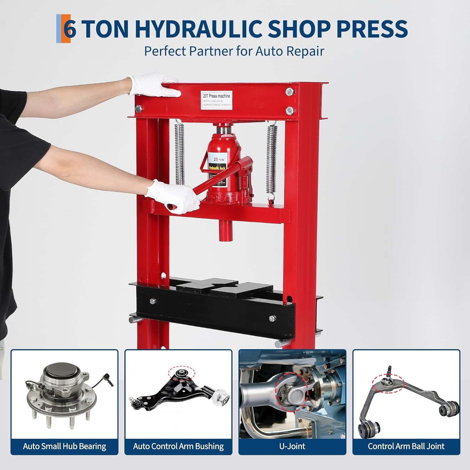 20 Ton Hydraulic Shop Press H-Frame Adjustable Height Movable Plates for Garage