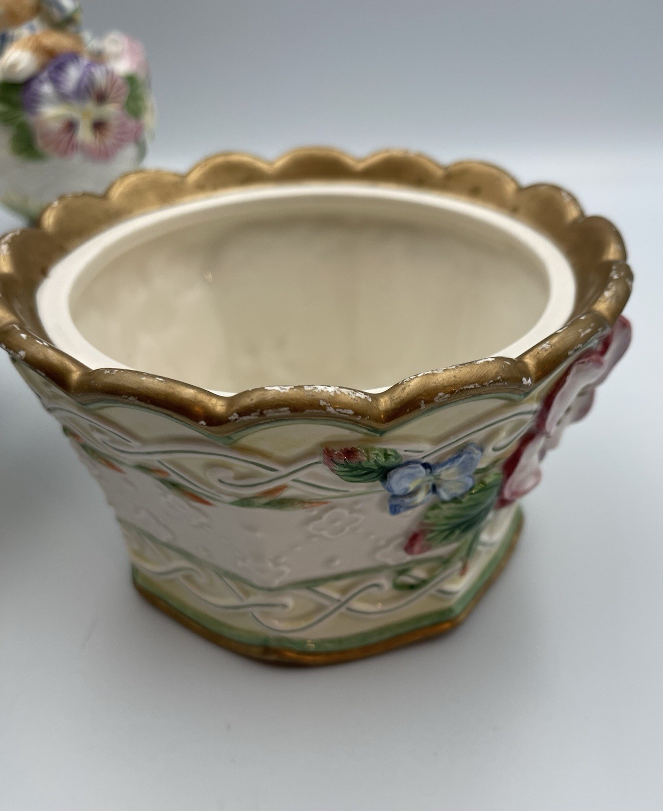 Fitz & Floyd Halcyon Bunny Teapot Sugar Jar Planter Set Easter Spring Floral