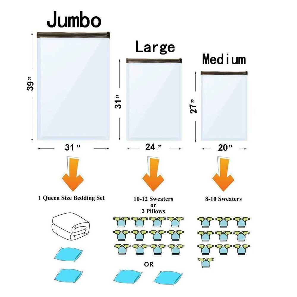 24 Jumbo Vacuum Storage Bags Travel Clothes Organizer, New