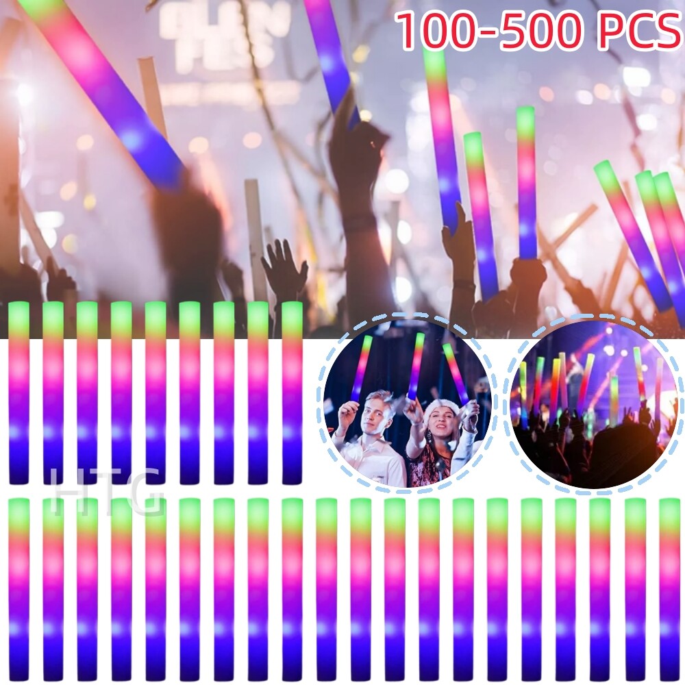 100-500 PCS Light Up Foam Sticks Wand Rally Batons DJ Flashing Glow Stick Party