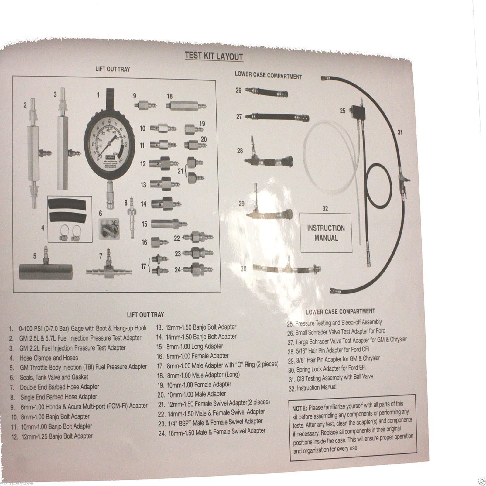 Master Fuel Injection Pump Pressure Test Kit CISE CIS Metric SAE GM FORD VW BMW