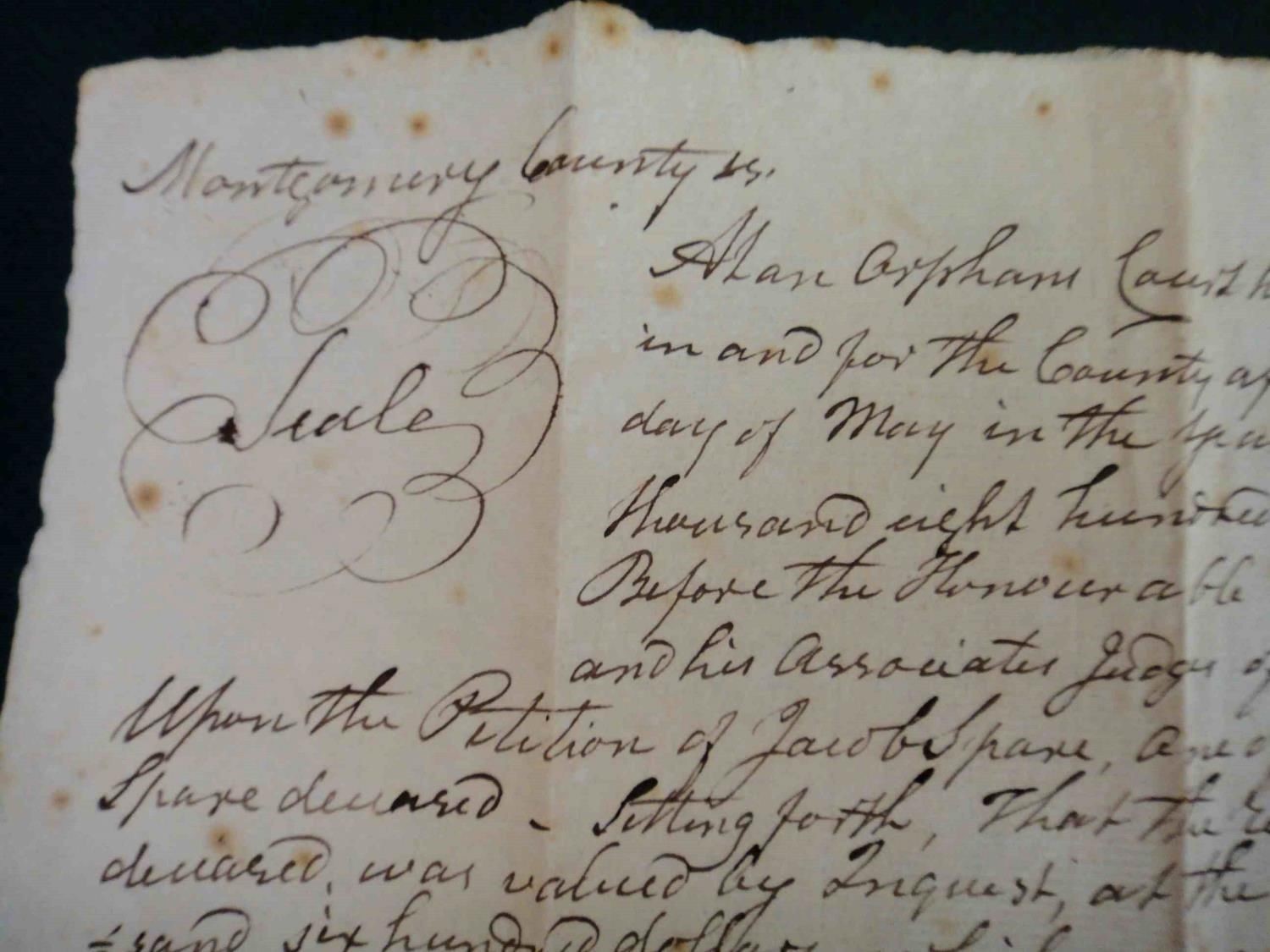 1815 antique NORRISTOWN PA handwritten LEGAL DOCUMENT Jacob SPARE Dan YOST land