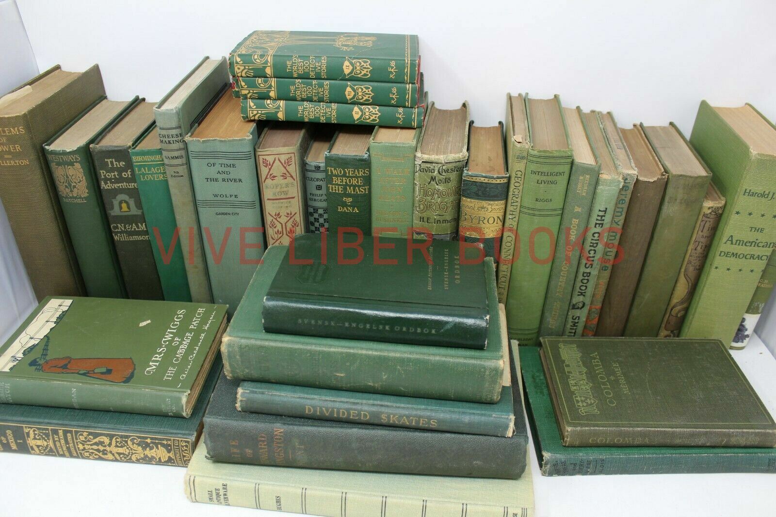 Lot of 5 GREEN / Shades of Green Old Vintage Antique Rare Hardcover Random Books