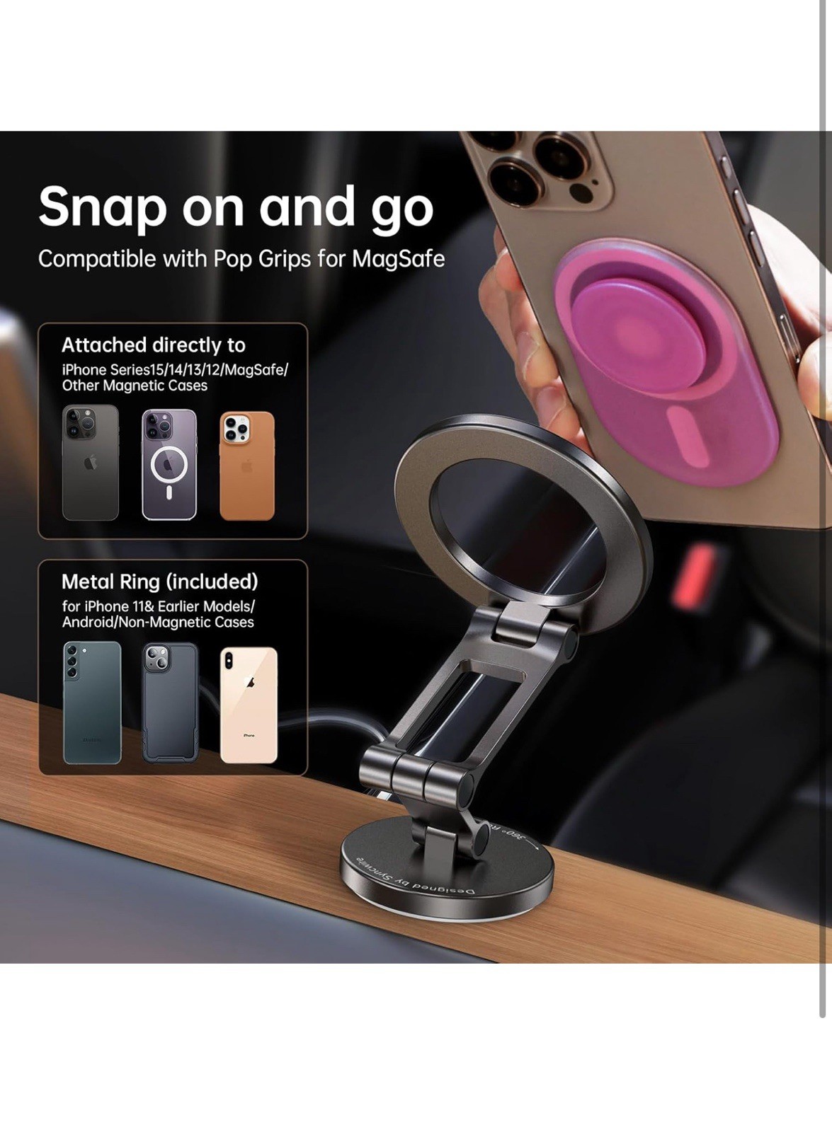 Syncwire Fits MagSafe Car Mount for Car Dash&Tesla Screen[All-Metal]