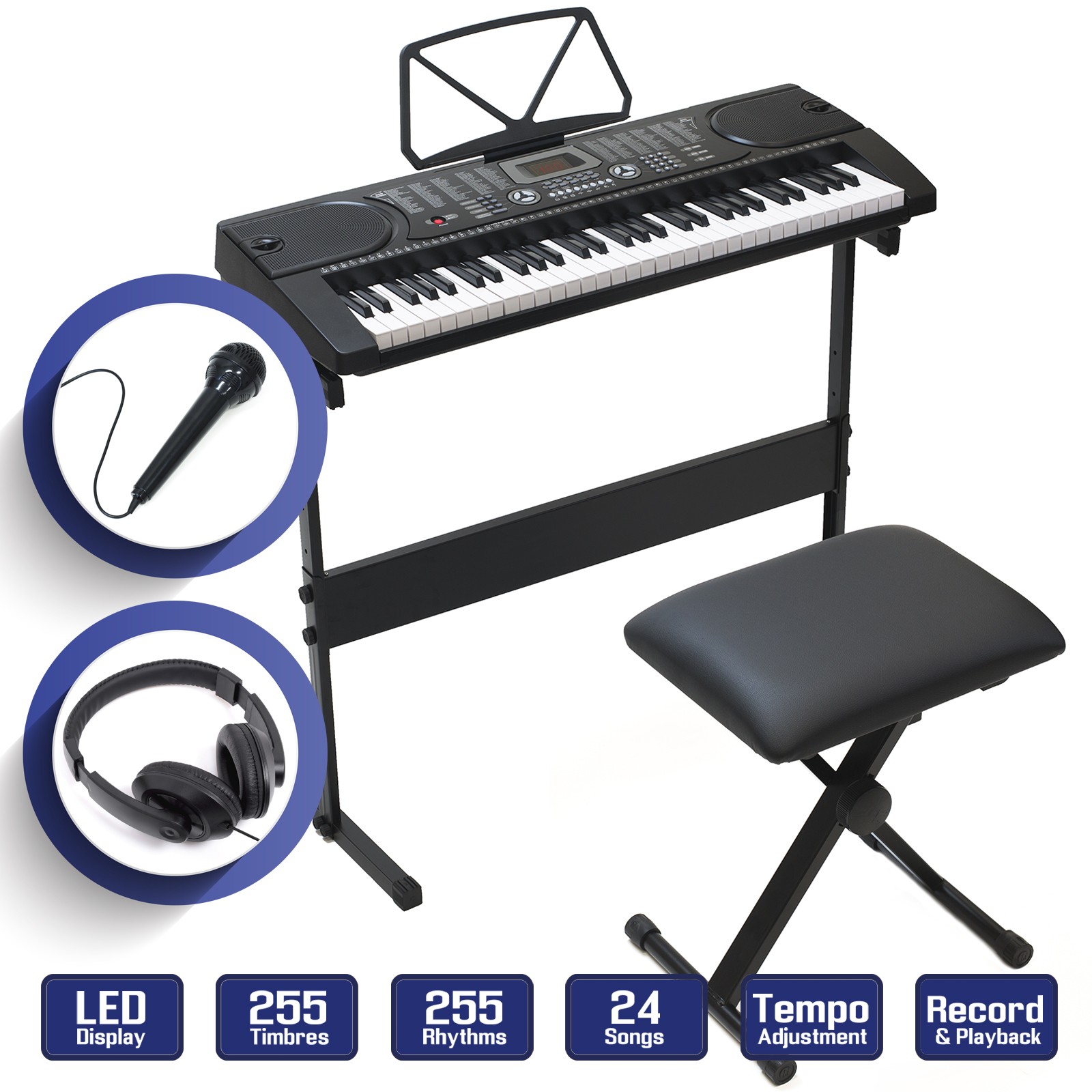 61 Key Digital Piano Music Keyboard - Electronic Keyboard Stand Stool Headphone