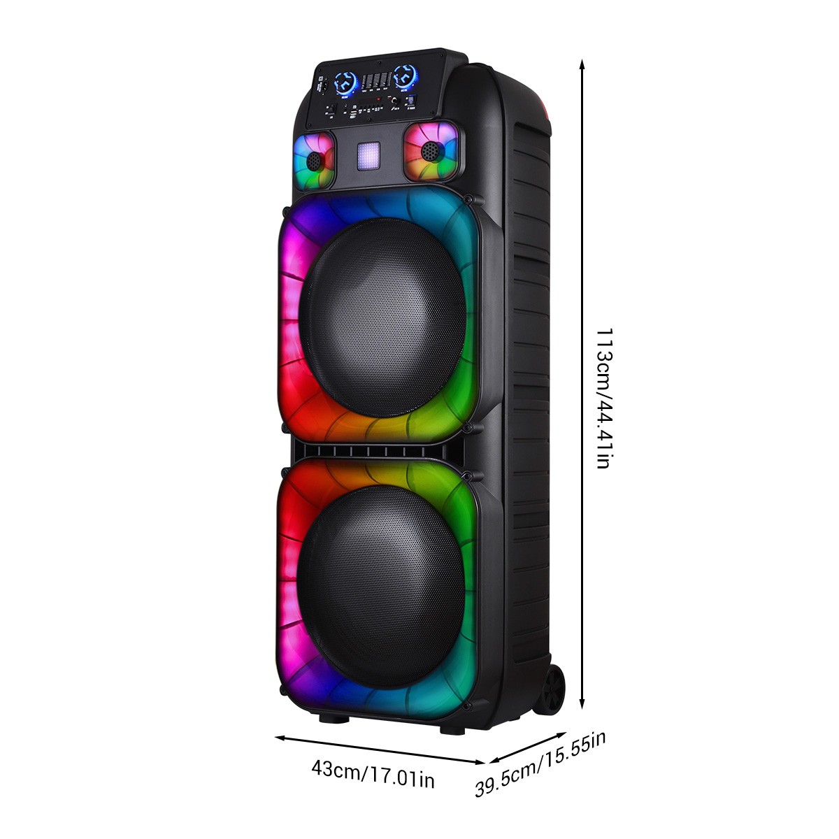 Portable Bluetooth Party Speaker PA System with Dual 15'' Subwoofer 2 Microphone