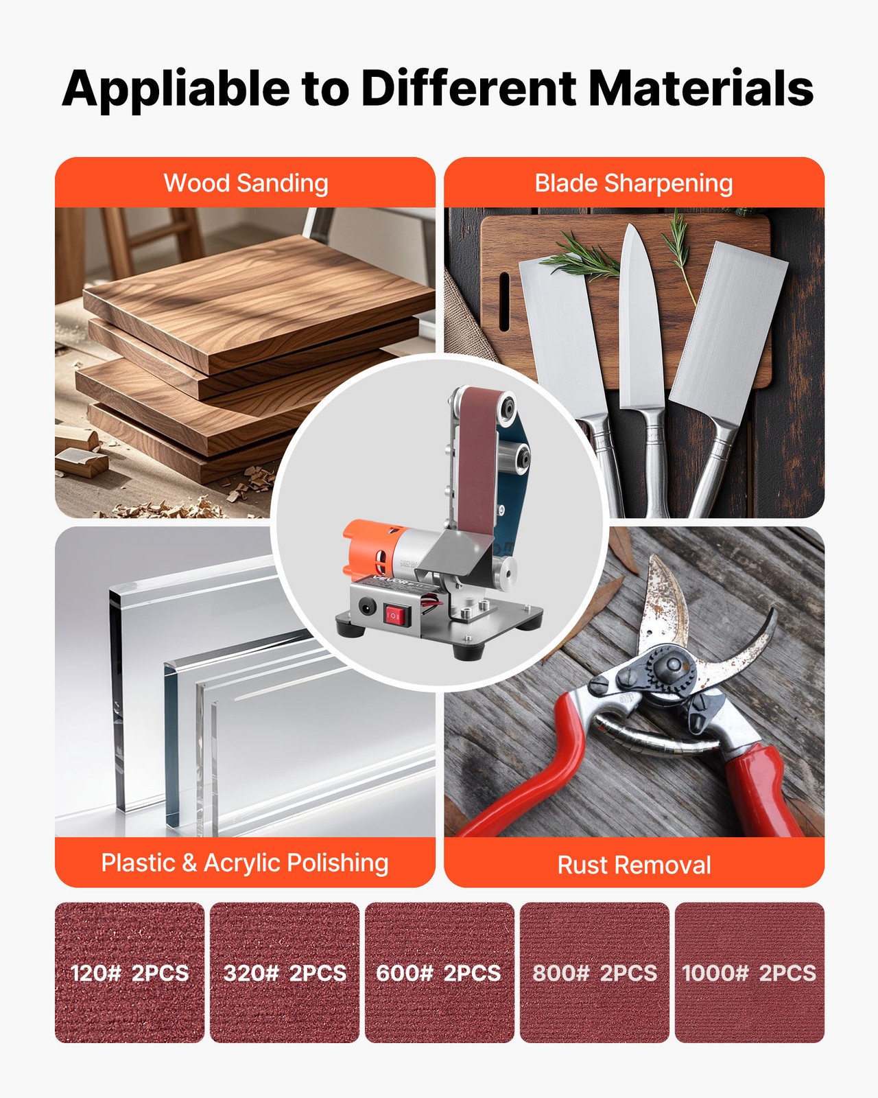 VEVOR 3-in-1 Mini Belt Sander Grinder Polisher Combo with 7 Speeds Adjustment