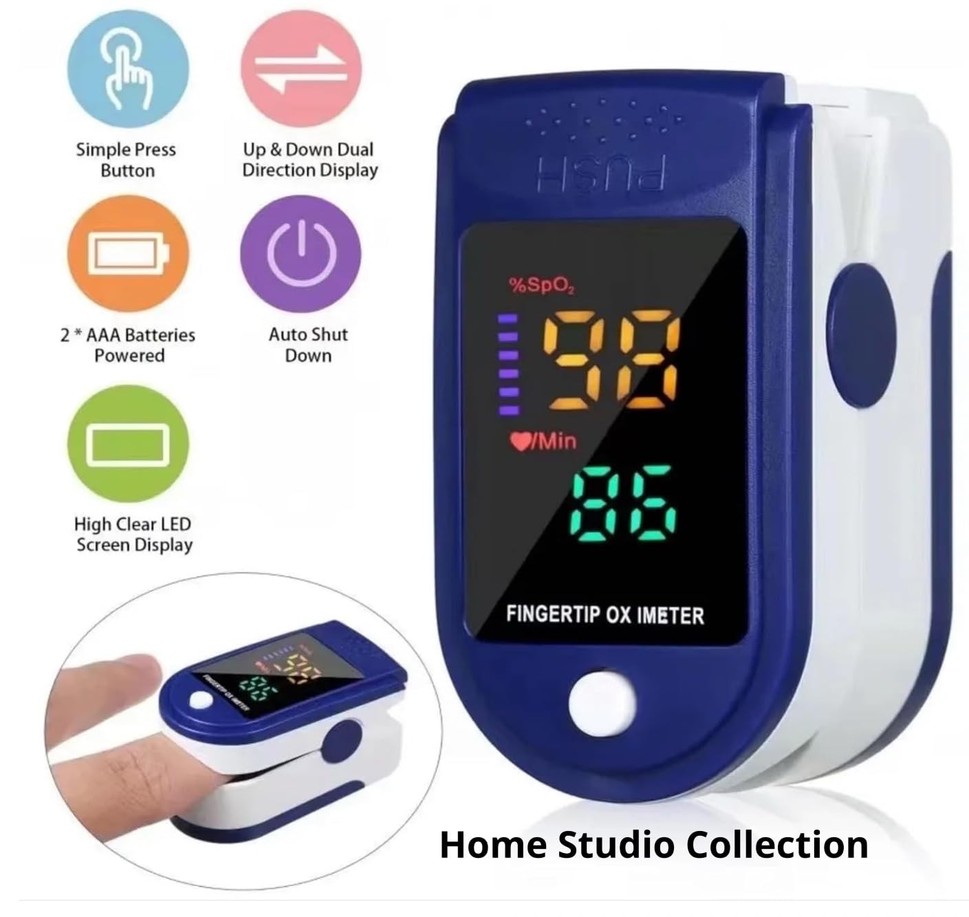 Finger Tip Pulse Oximeter LED Blood Glucose Meter For Hospital Household