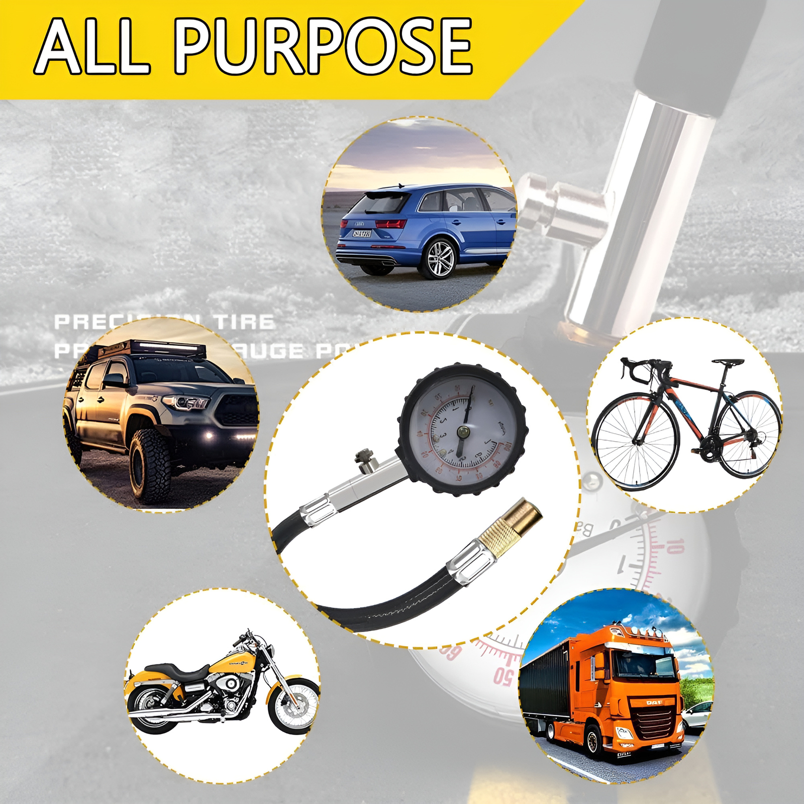 100 PSI Mechanical Tire Pressure Gauge Twist Chuck Car Truck Motorcycle Bicycle