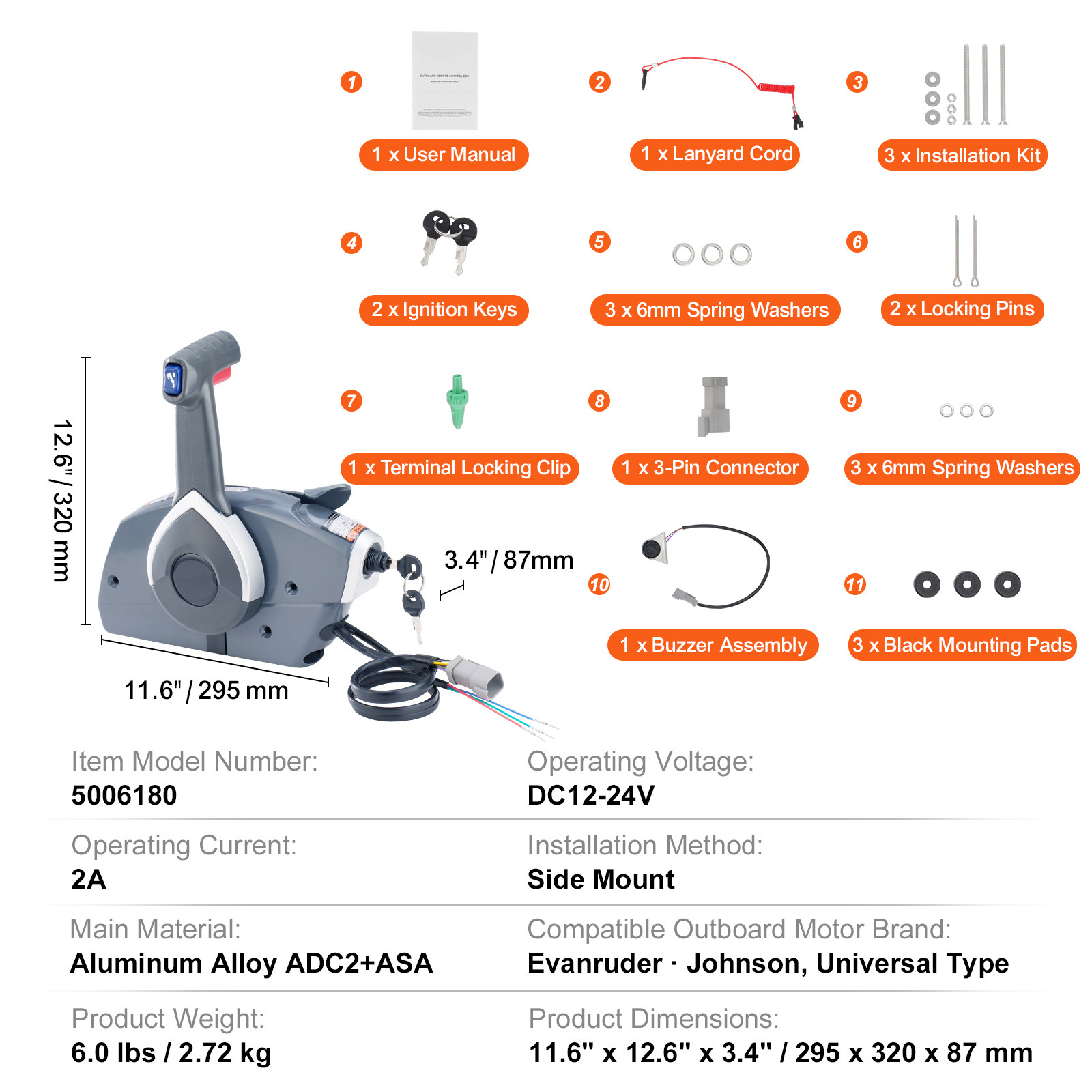 Outboard Remote Control Box Side-Mounted for Evinrude Johnson 5006180