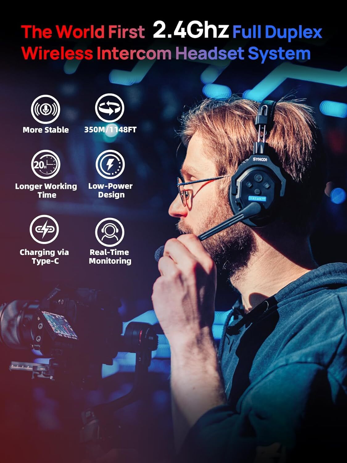 SYNCO XTALK X5 2.4GHz Wireless Intercom Headset System 350M/1148FT 5Pcs/Set