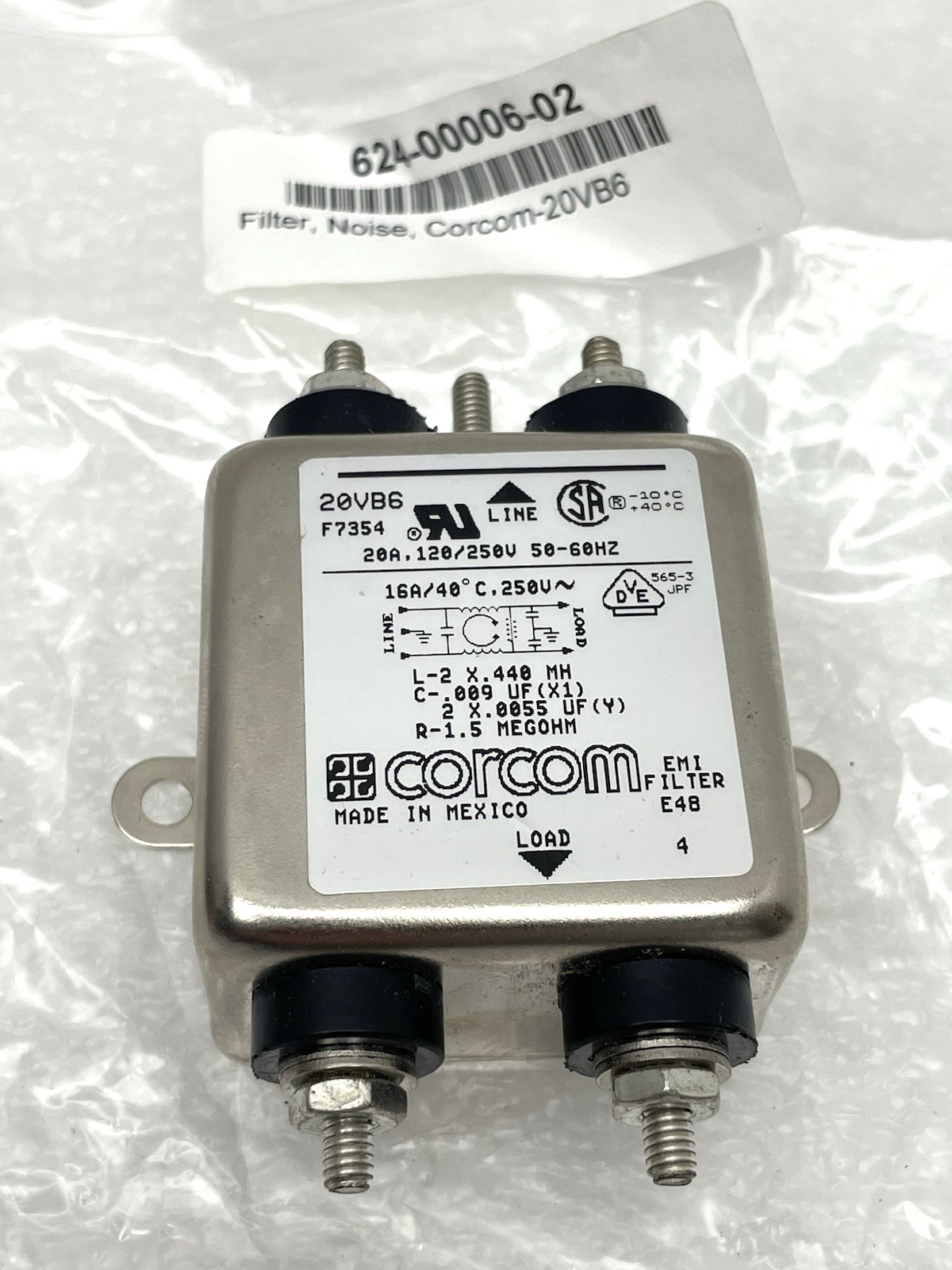 NEW CORCOM EMI FILTER E48 20VB6 20 AMP 120/250V L-2x.440 MH - QTY AVAILABLE