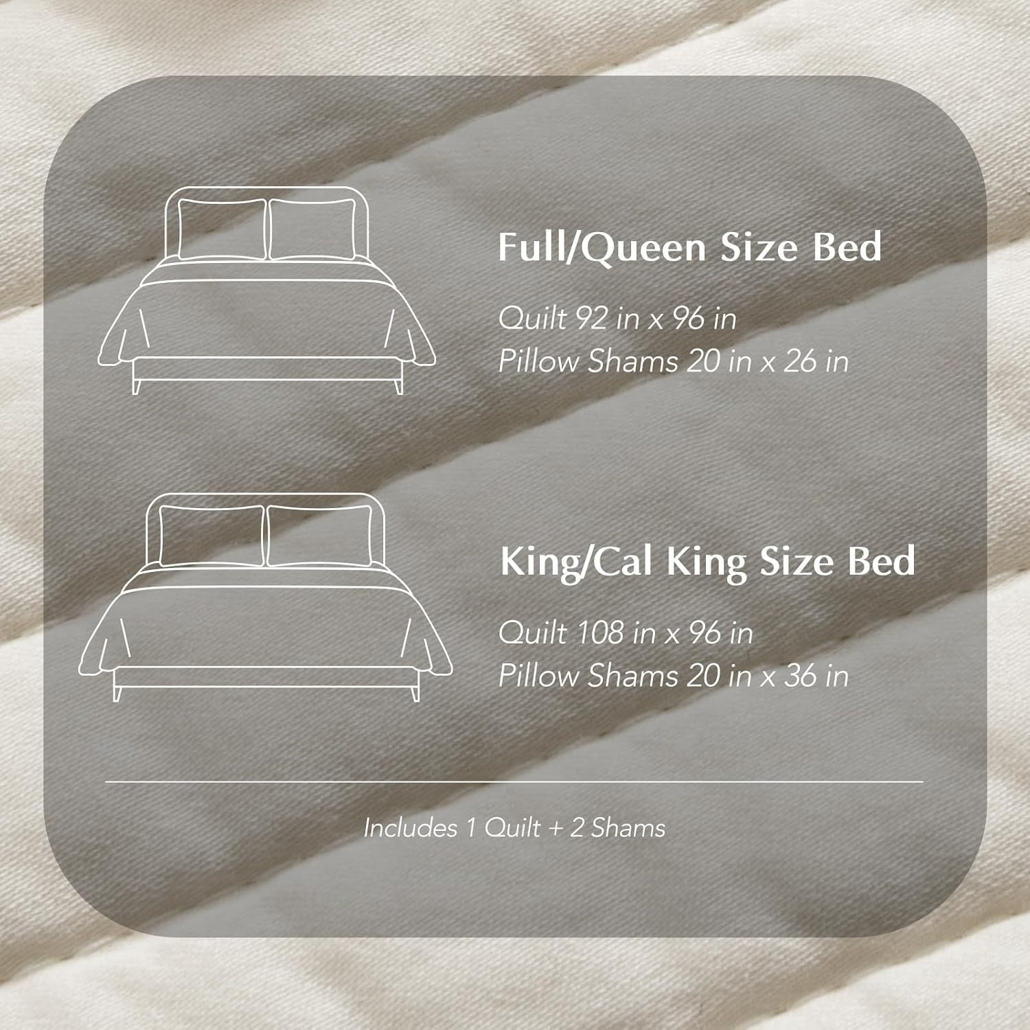 Cotton Sateen Quilt Set King Size, Pre-Washed Cotton Channel Stitch Coverlet Bed