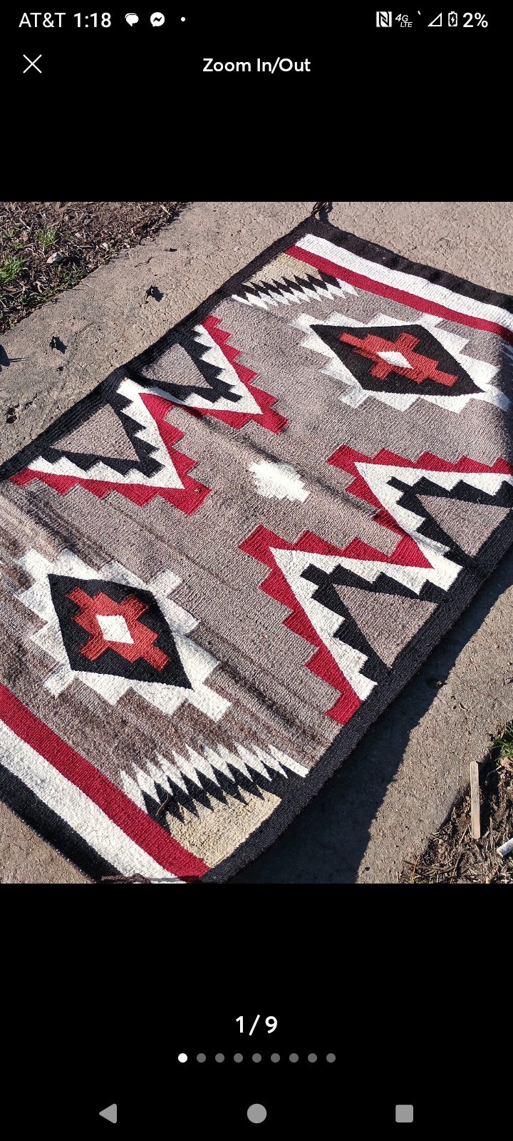 1940 Navajo Wool Rug Horse Blanket Weaving Native American Storm Pattern