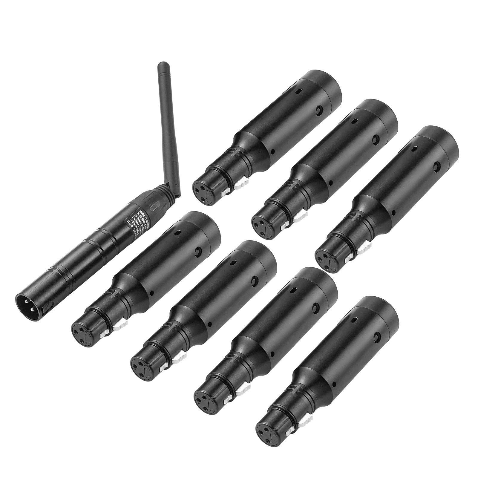 DMX Wireless Receiver Transmitter Rechargeable Battery Stage Light 8 PCs Black