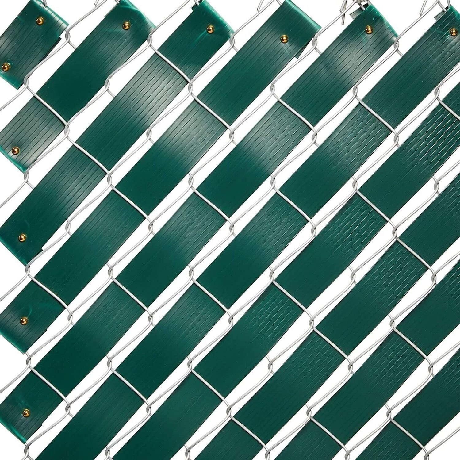 Chain Link Fence Privacy Slats Tape w/ Brass Fasteners, Green, 1.8 in x 250 ft