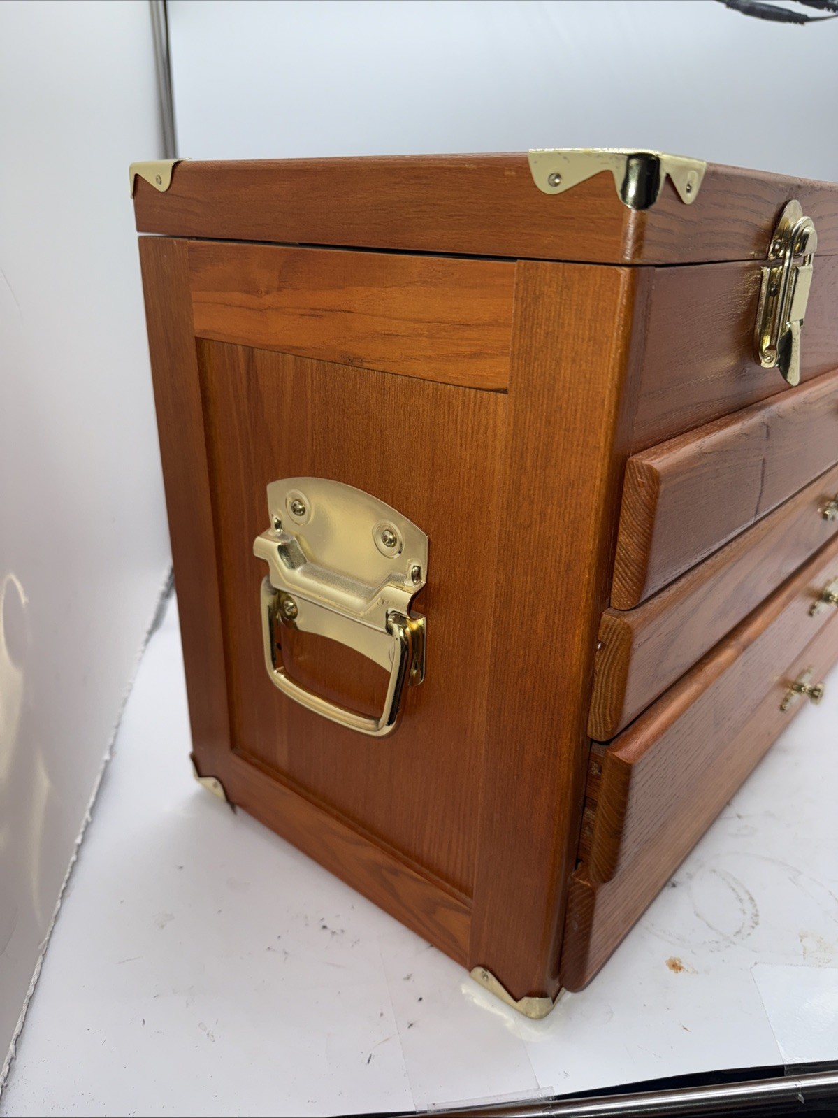 VINTAGE SISCO OAK HARDWOOD UTILITY CHEST JEWELERS COLLECTORS MACHINISTS