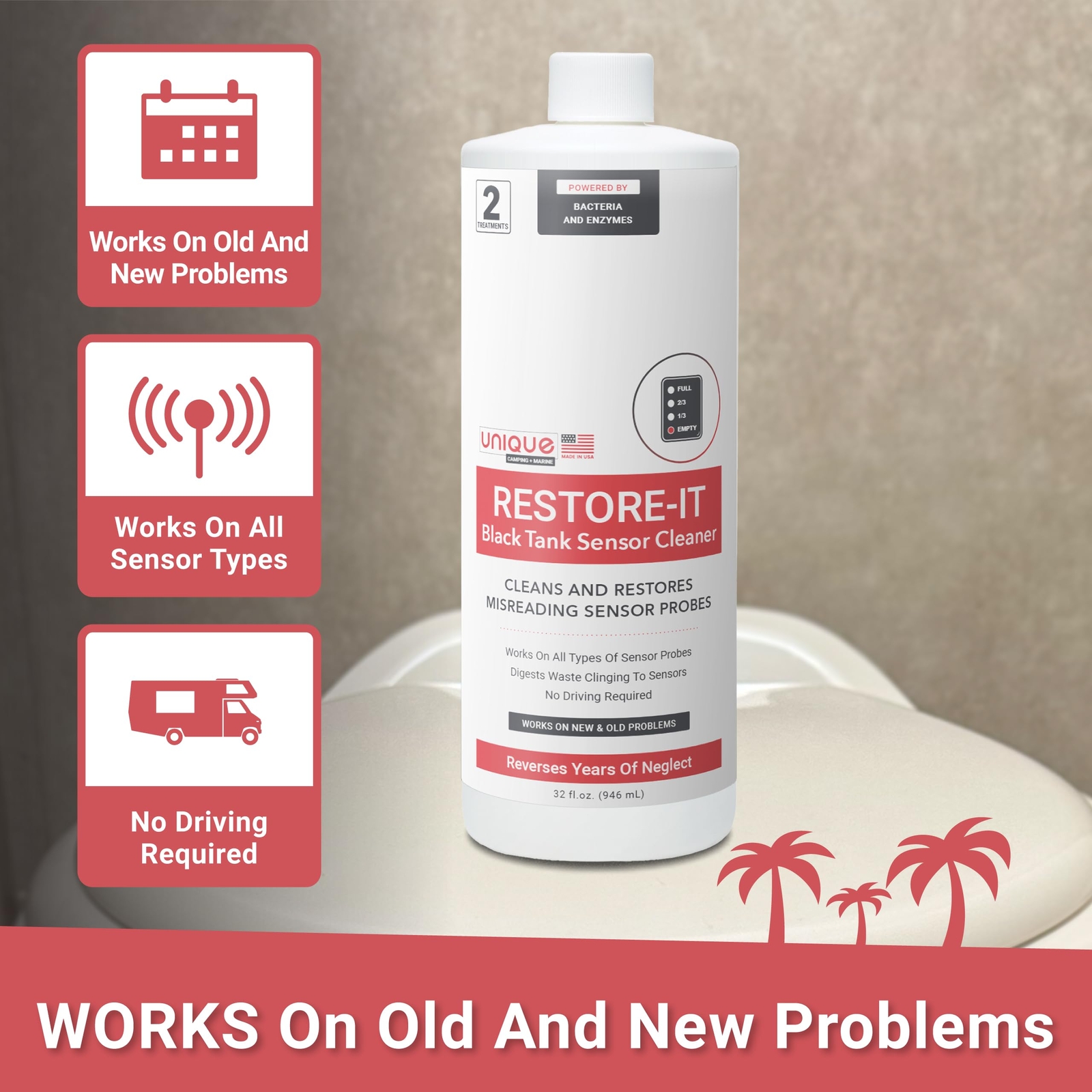 Unique Restore-It RV Black Tank Sensor Cleaner Liquid - Cleans and Restore