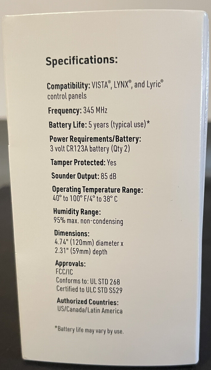 Brand New Honeywell 5800SMOKEV, Wireless Smoke Heat Detector，Battery Included