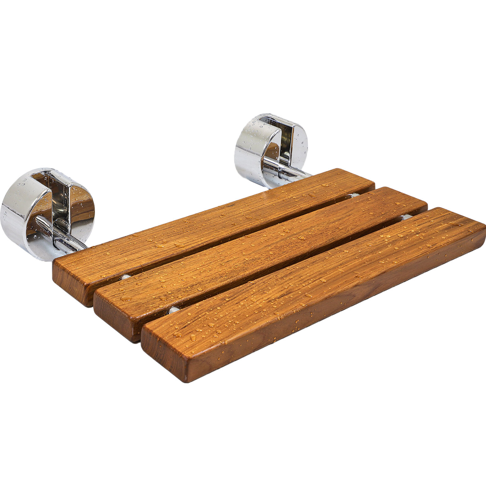 Clevr 20in Teak Folding Shower Seat Bench Wall Mount, New