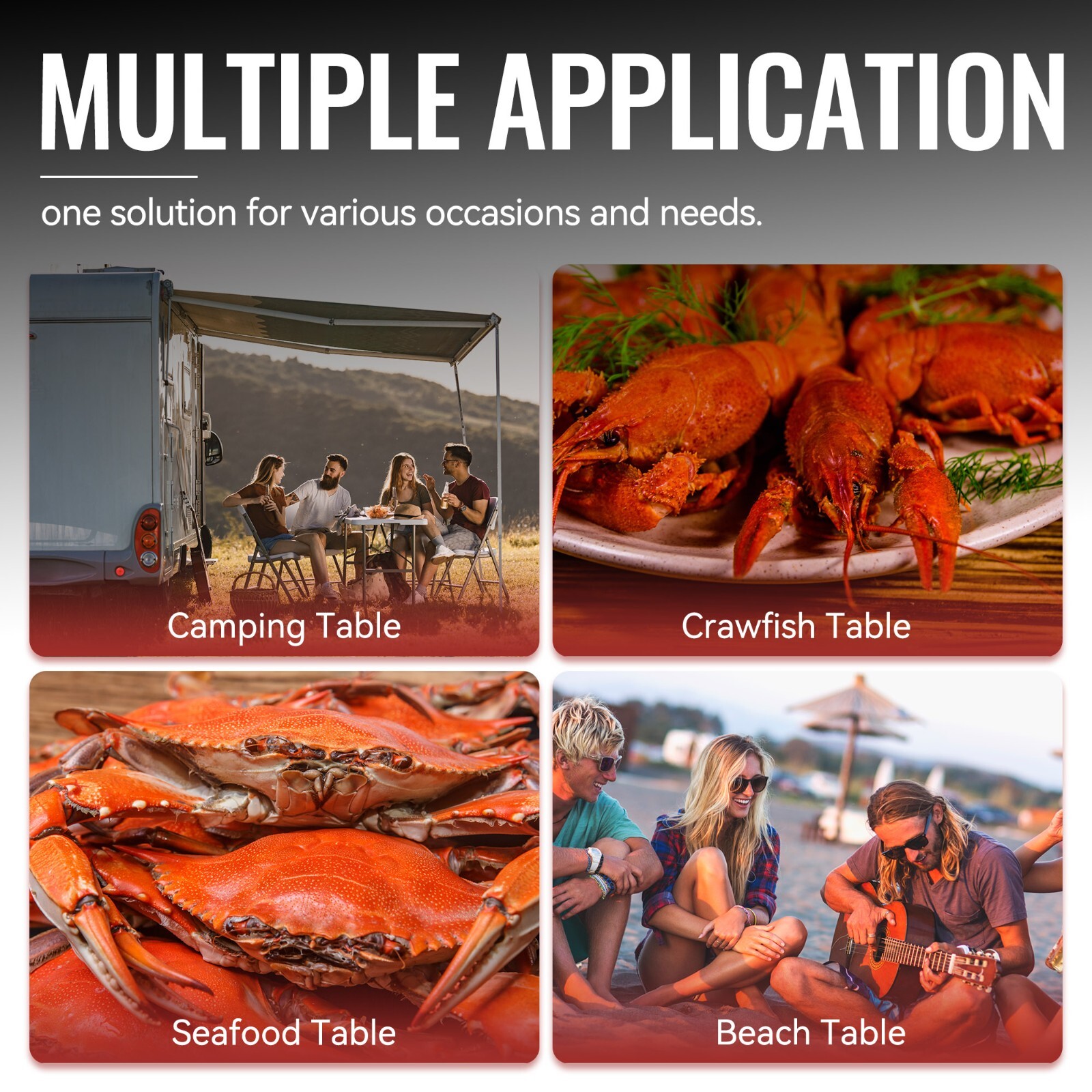 Creole Feast Foldable 47-inch Round Crawfish Table, Portable Table, Black