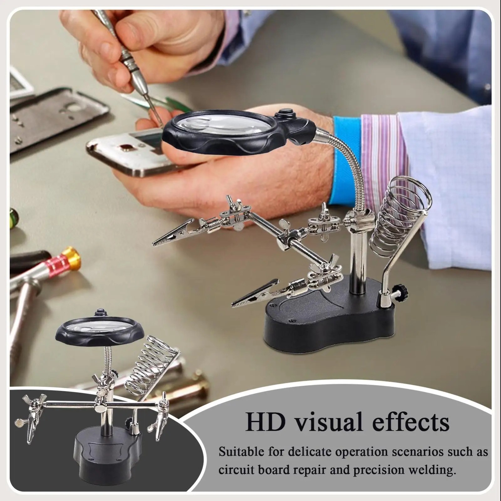 Third Hand Soldering Solder Iron Stand Holder Magnifier Helping Station Tool