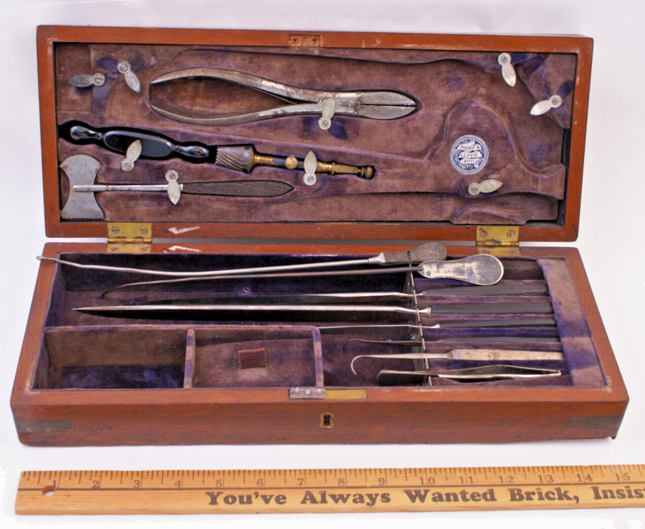 ANTIQ MEDICAL SURGEON SURGICAL KIT - THORP & LLOYD  CIVIL WAR ERA - 14 PC - ORIG